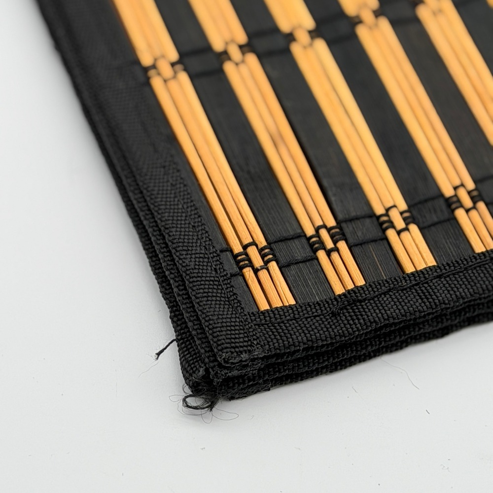 Bamboo Placemats Set of 4 Black and Natural Wood Slats Fabric Border 12x18